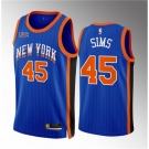 Men New Yok Knicks #45 Jericho Sims Blue 2023 24 City Edition Stitched Basketball Jersey