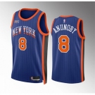 Men New Yok Knicks #8 OG Anunoby Blue 2023 24 City Edition Stitched Basketball Jersey