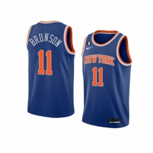 Men's New Yok Knicks #11 Jalen Brunson Blue With NO.6 Stitched Basketball Jersey