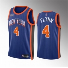 Men's New Yok Knicks #4 Malachi Flynn Blue 2023-24 City Edition Stitched Basketball Jersey