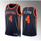 Men's New Yok Knicks #4 Malachi Flynn Navy Statement Edition Stitched Basketball Jersey