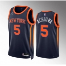 Men's New Yok Knicks #5 Precious Achiuwa Navy Statement Edition Stitched Basketball Jersey