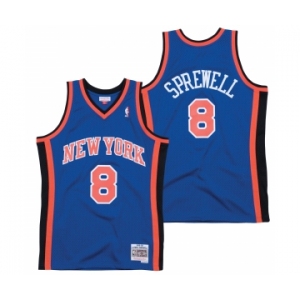 Men's New Yok Knicks #8 Latrell Sprewell 1998- 99 Royal Throwback Stitched Jersey