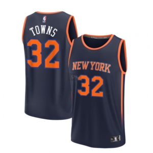 Men's New Yok Knicks Fanatics #32 Towns Navy Custom Fast Break Jersey-Statement Edition