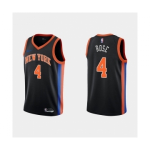 Men's New York Knicks #4 Derick Rose Black City Edition Stitched Basketball Jersey