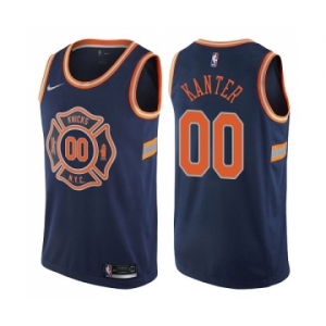 Men's Nike New York Knicks #00 Enes Kanter Authentic Navy Blue NBA Jersey - City Edition