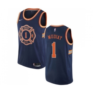 Men's Nike New York Knicks #1 Emmanuel Mudiay Authentic Navy Blue NBA Jersey - City Edition