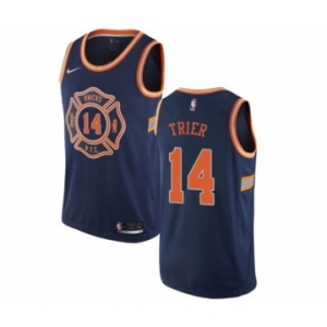 Men's Nike New York Knicks #14 Allonzo Trier Authentic Navy Blue NBA Jersey - City Edition