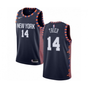 Men's Nike New York Knicks #14 Allonzo Trier Swingman Navy Blue NBA Jersey - 2018-19 City Edition