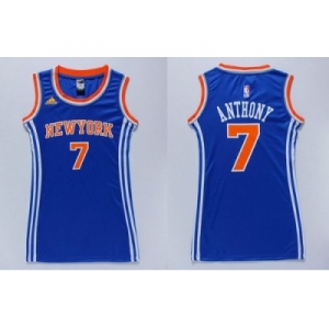 NBA Women Knicks #7 Carmelo Anthony Blue Dress Stitched Jerseys