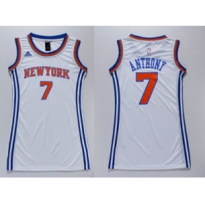 NBA Women Knicks #7 Carmelo Anthony White Dress Stitched Jerseys