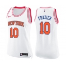 Women's Nike New York Knicks #10 Walt Frazier Swingman White Pink Fashion NBA Jersey
