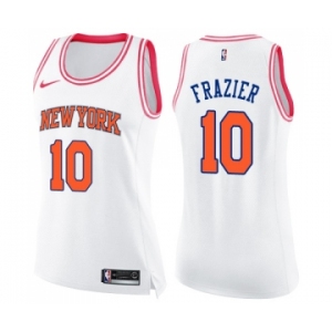 Women's Nike New York Knicks #10 Walt Frazier Swingman White Pink Fashion NBA Jersey