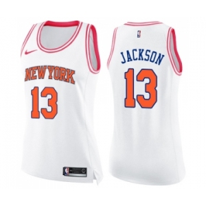 Women's Nike New York Knicks #13 Mark Jackson Swingman White Pink Fashion NBA Jersey