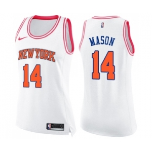 Women's Nike New York Knicks #14 Anthony Mason Swingman White Pink Fashion NBA Jersey