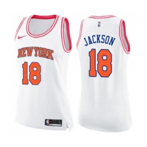 Women's Nike New York Knicks #18 Phil Jackson Swingman White Pink Fashion NBA Jersey