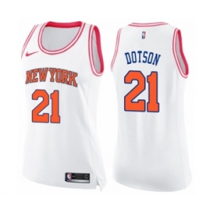 Women's Nike New York Knicks #21 Damyean Dotson Swingman White Pink Fashion NBA Jersey