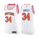 Women's Nike New York Knicks #34 Charles Oakley Swingman White Pink Fashion NBA Jersey