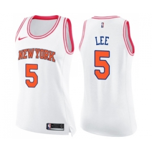 Women's Nike New York Knicks #5 Courtney Lee Swingman White Pink Fashion NBA Jersey