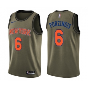 Youth Nike New York Knicks #6 Kristaps Porzingis Swingman Green Salute to Service NBA Jersey