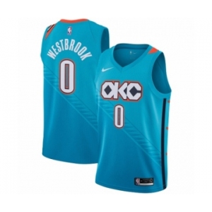 Men's Nike Oklahoma City Thunder #0 Russell Westbrook Swingman Turquoise NBA Jersey - City Edition