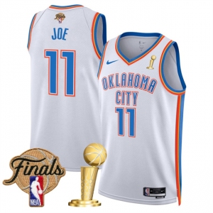 Men's Oklahoma City Thunder #11 Isaiah Joe White 2025 Finals Patch And Finals Champions Patch Association Edition Stitched Basketball Jersey