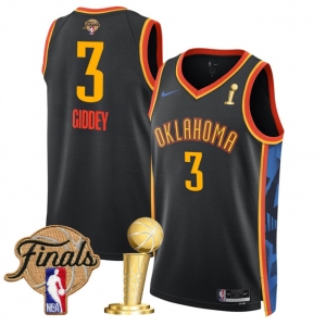 Men's Oklahoma City Thunder #3 Dillon Jones Black 2025 Finals Patch And Finals Champions Patch City Edition Stitched Basketball Jersey