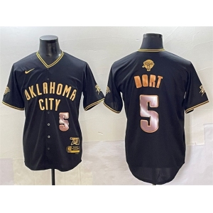 Men's Oklahoma City Thunder #5 Luguentz Dort Black Gold 2025 Finals Vapor Stitched Baseball Jersey