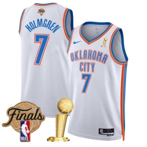 Men's Oklahoma City Thunder #7 Chet Holmgren White 2025 Finals Patch And Finals Champions Patch Association Edition Stitched Basketball Jersey