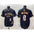 Men's Oklahoma City Thunder #8 Jalen Williams Black Gold 2025 Finals Vapor Stitched Baseball Jersey