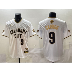 Men's Oklahoma City Thunder #9 Alex Caruso White Gold 2025 Finals Vapor Stitched Baseball Jersey