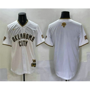 Men's Oklahoma City Thunder Blank White Gold 2025 Finals Vapor Stitched Baseball Jersey