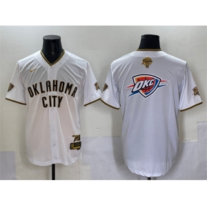 Men's Oklahoma City Thunder Team Big Logo White Gold 2025 Finals Vapor Stitched Baseball Jersey
