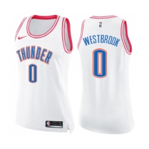 Women's Nike Oklahoma City Thunder #0 Russell Westbrook Swingman White Pink Fashion NBA Jersey