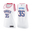 Women's Nike Oklahoma City Thunder #35 Kevin Durant Swingman White Pink Fashion NBA Jersey