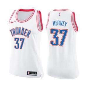 Women's Nike Oklahoma City Thunder #37 Kevin Hervey Swingman White Pink Fashion NBA Jersey