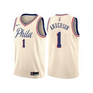 Men Nike Philadelphia 76ers #1 Justin Anderson Authentic Cream NBA Jersey - City Edition