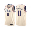 Men Nike Philadelphia 76ers #11 Nik Stauskas Authentic Cream NBA Jersey - City Edition