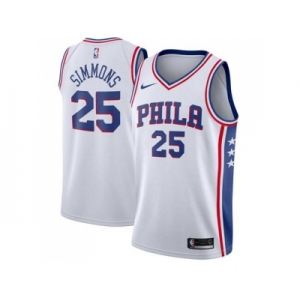 Men Nike Philadelphia 76ers #25 Ben Simmons White Stitched NBA Swingman Jersey