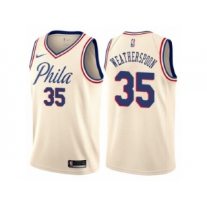 Men Nike Philadelphia 76ers #35 Clarence Weatherspoon Authentic Cream NBA Jersey - City Edition