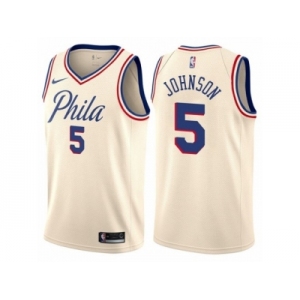 Men Nike Philadelphia 76ers #5 Amir Johnson Authentic Cream NBA Jersey - City Edition