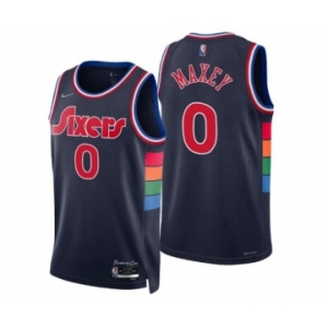 Men  Philadelphia 76ers #0 Tyrese Maxey 2021-22 City Navy Jersey