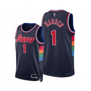 Men Philadelphia 76ers #1 James Harden 2022 City Edition Navy Jersey