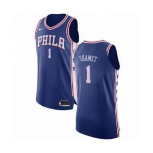 Men's Nike Philadelphia 76ers #1 Landry Shamet Authentic Blue NBA Jersey - Icon Edition