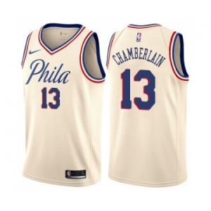 Men's Nike Philadelphia 76ers #13 Wilt Chamberlain Swingman Cream NBA Jersey - City Edition