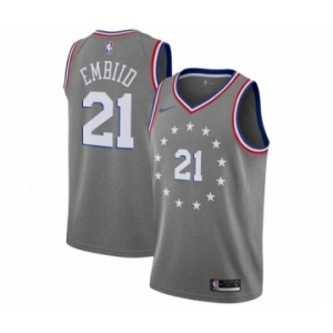 Men's Nike Philadelphia 76ers #21 Joel Embiid Swingman Gray NBA Jersey - City Edition