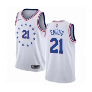 Men's Nike Philadelphia 76ers #21 Joel Embiid White Swingman Jersey - Earned Edition