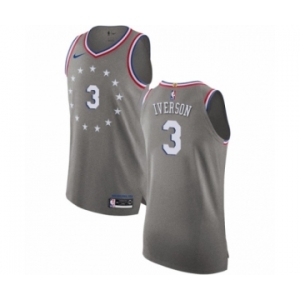 Men's Nike Philadelphia 76ers #3 Allen Iverson Authentic Gray NBA Jersey - City Edition