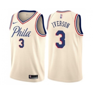 Men's Nike Philadelphia 76ers #3 Allen Iverson Swingman Cream NBA Jersey - City Edition