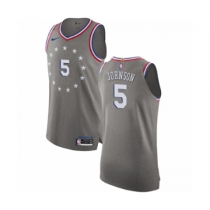 Men's Nike Philadelphia 76ers #5 Amir Johnson Authentic Gray NBA Jersey - City Edition